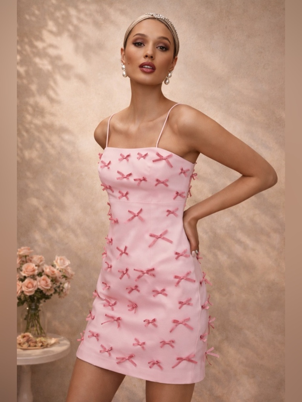Anthropologie Dress The Brynne 3D Spaghetti Strap Dress by Maeve 8P Pink